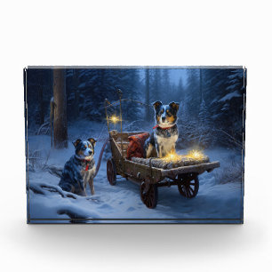 Blue Heeler Snowy Sleigh Weihnachtsdekor Fotoblock