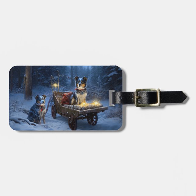 Blue Heeler Snowy Sleigh Weihnachtsdekor Gepäckanhänger (Vorderseite horizontal)