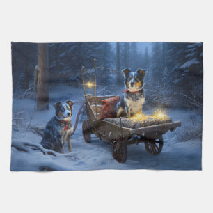 Blue Heeler Snowy Sleigh Weihnachtsdekor Geschirrtuch