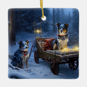 Blue Heeler Snowy Sleigh Weihnachtsdekor Keramikornament