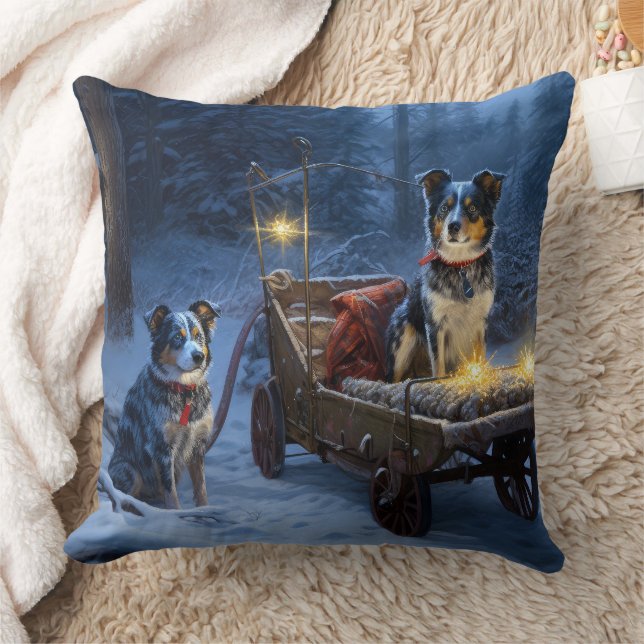 Blue Heeler Snowy Sleigh Weihnachtsdekor Kissen (Decke)