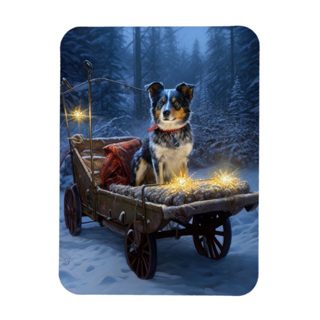 Blue Heeler Snowy Sleigh Weihnachtsdekor Magnet (Vertikal)