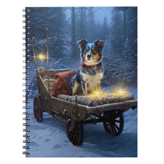Blue Heeler Snowy Sleigh Weihnachtsdekor Notizblock (Vorderseite)