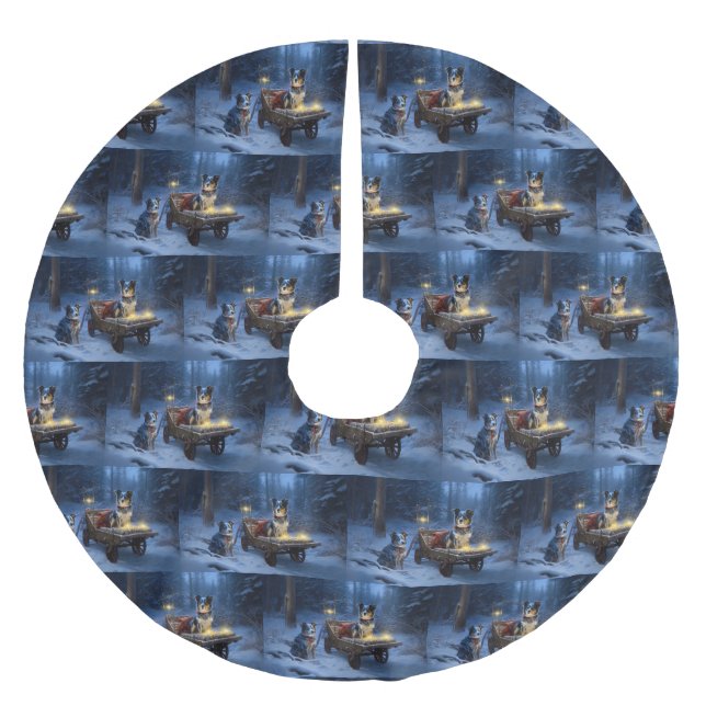 Blue Heeler Snowy Sleigh Weihnachtsdekor Polyester Weihnachtsbaumdecke (Vorderseite)