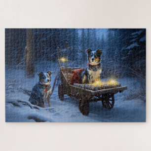 Blue Heeler Snowy Sleigh Weihnachtsdekor Puzzle