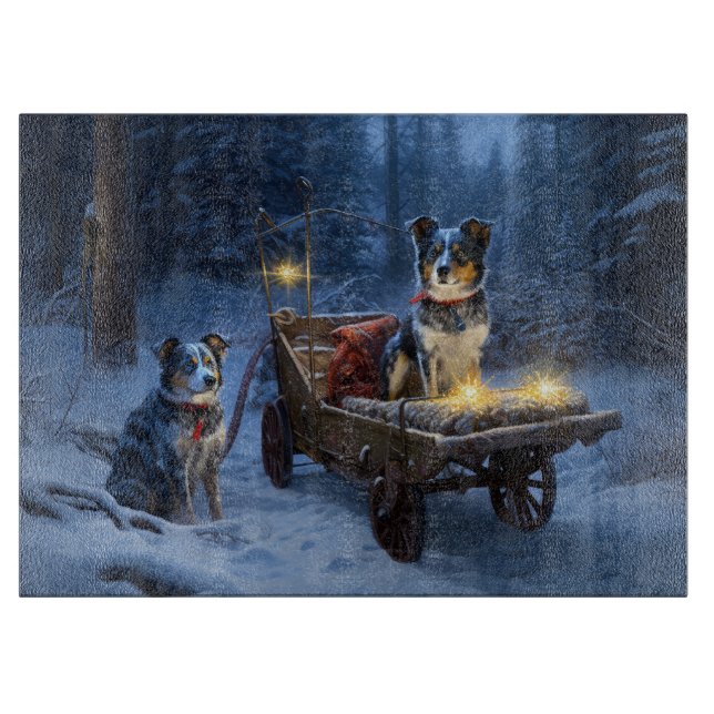 Blue Heeler Snowy Sleigh Weihnachtsdekor Schneidebrett (Vorderseite)