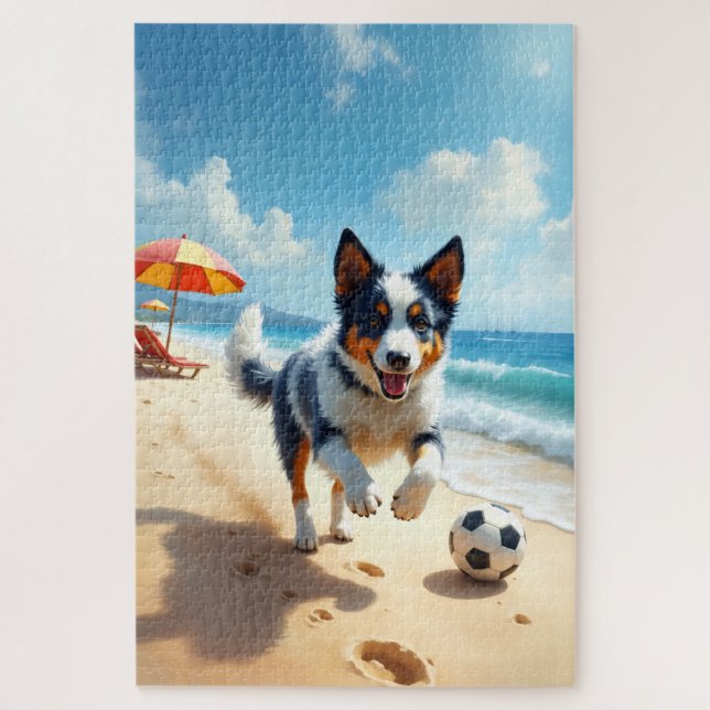 Blue Heeler Strand Sport Szene Puzzle (Vertikal)