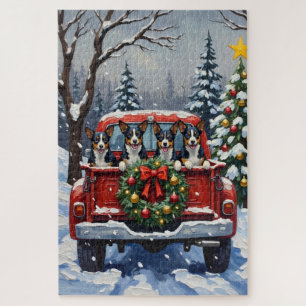 Blue Heeler Weihnachten Roter LKW Urlaub Puzzle