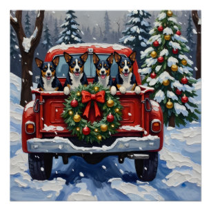 Blue Heeler Weihnachten Rotes Lastwagen Ferien Poster