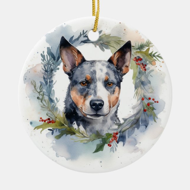 Blue Heeler Weihnachtsfeier Festliche Jungfrau Keramik Ornament (Vorne)