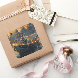 Blue Heeler Weihnachtsfest Reise Quadratischer Aufkleber