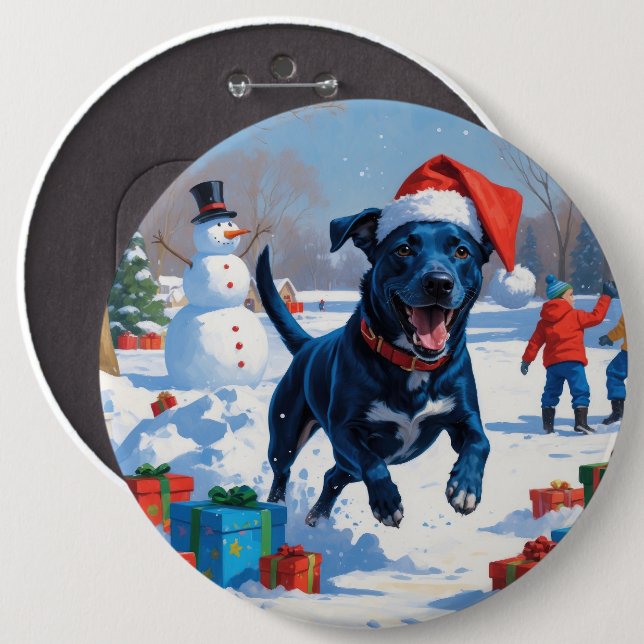 Blue Heeler Weihnachtsfest Schneeszene Button (Vorne & Hinten)