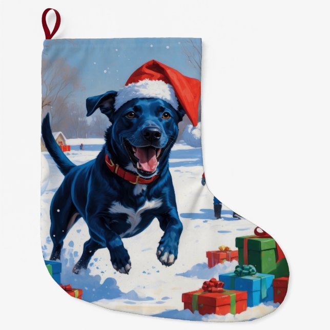 Blue Heeler Weihnachtsfest Schneeszene Großer Weihnachtsstrumpf (Vorderseite)