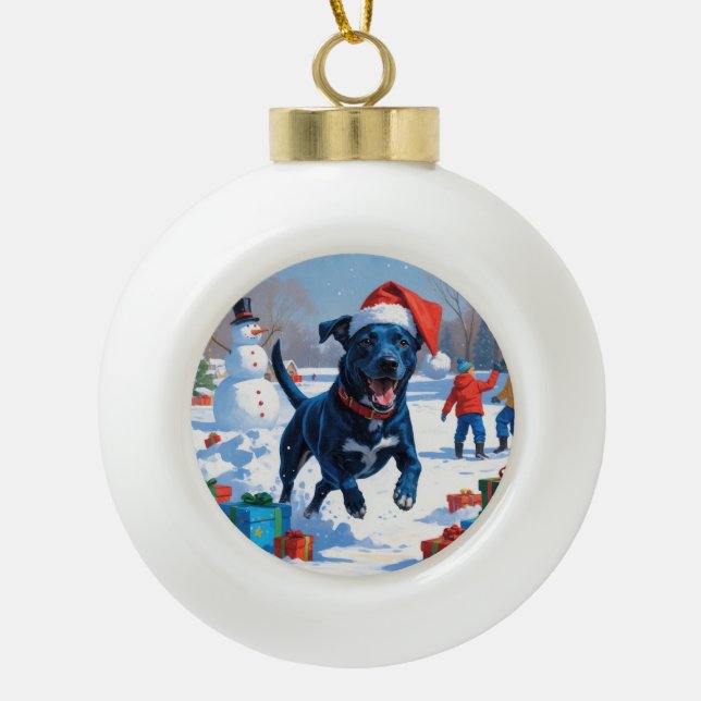 Blue Heeler Weihnachtsfest Schneeszene Keramik Kugel-Ornament (Vorderseite)