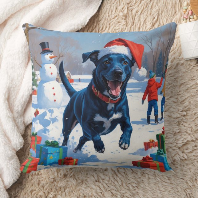 Blue Heeler Weihnachtsfest Schneeszene Kissen (Decke)