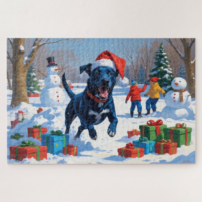 Blue Heeler Weihnachtsfest Schneeszene Puzzle (Horizontal)