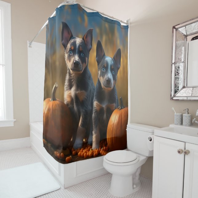 Blue Heeler Welpe Autumn Delight Pumpkin Duschvorhang (Beispiel)
