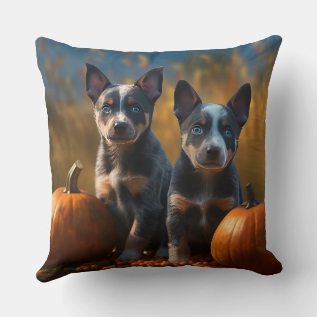 Blue Heeler Welpe Autumn Delight Pumpkin Kissen (Rückseite)