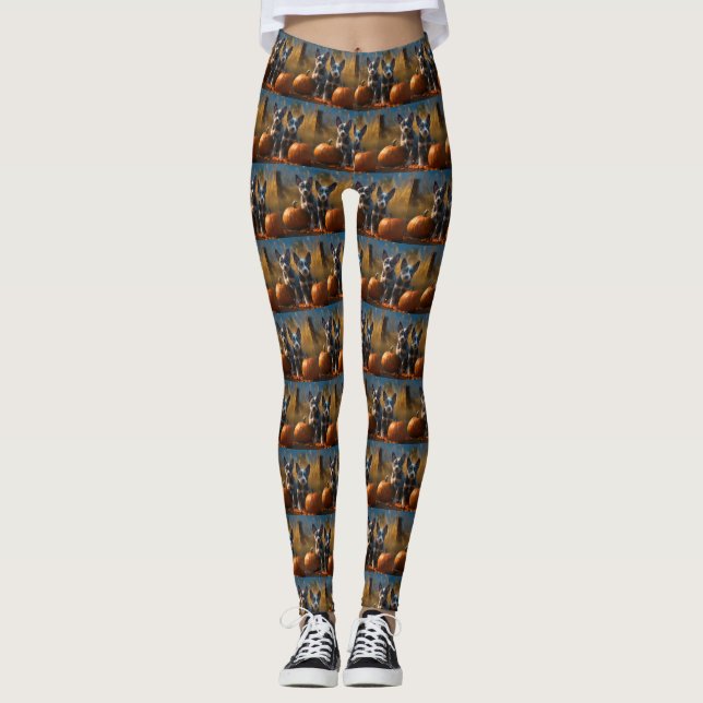 Blue Heeler Welpe Autumn Delight Pumpkin Leggings (Vorderseite)