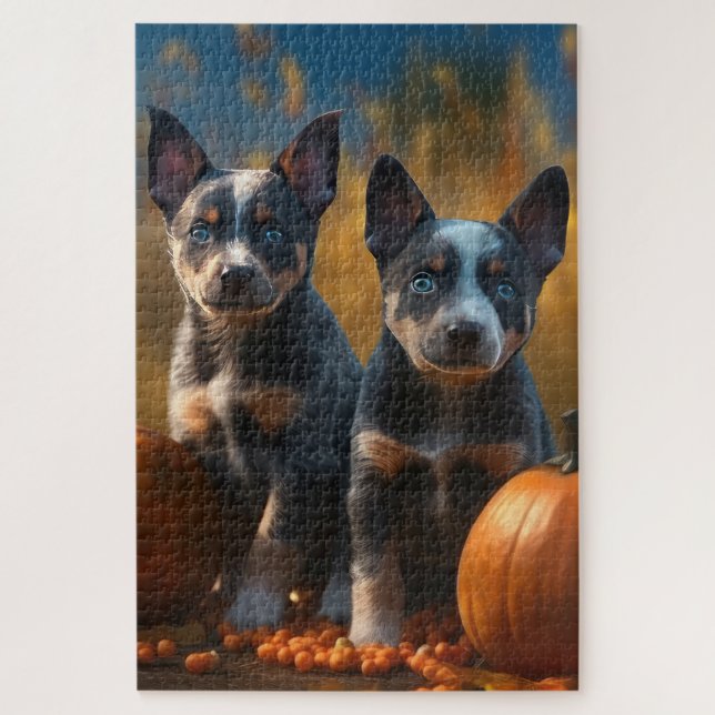 Blue Heeler Welpe Autumn Delight Pumpkin Puzzle (Vertikal)