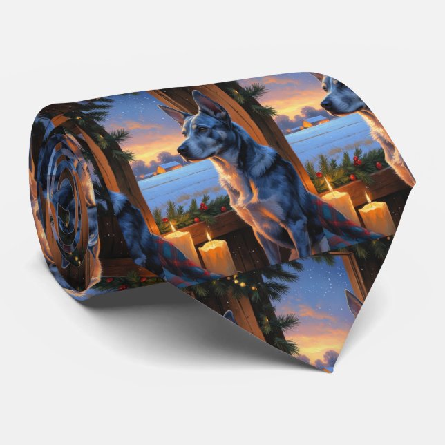 Blue Heeler With Christmas Lights Holiday  Krawatte (Gerollt)