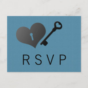 Blue Heft Lock und Key Response Card Einladungspostkarte