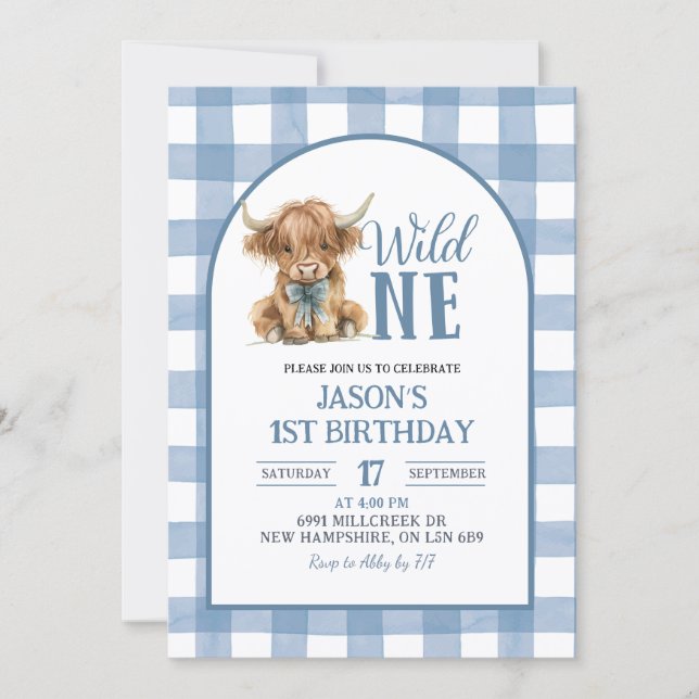 Blue Heifer Bull First Birthday Invitation Einladung (Vorderseite)