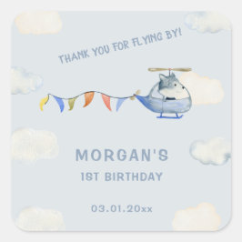 Blue Helicopter Niedlich Wolf Erster Geburtstag Quadratischer Aufkleber