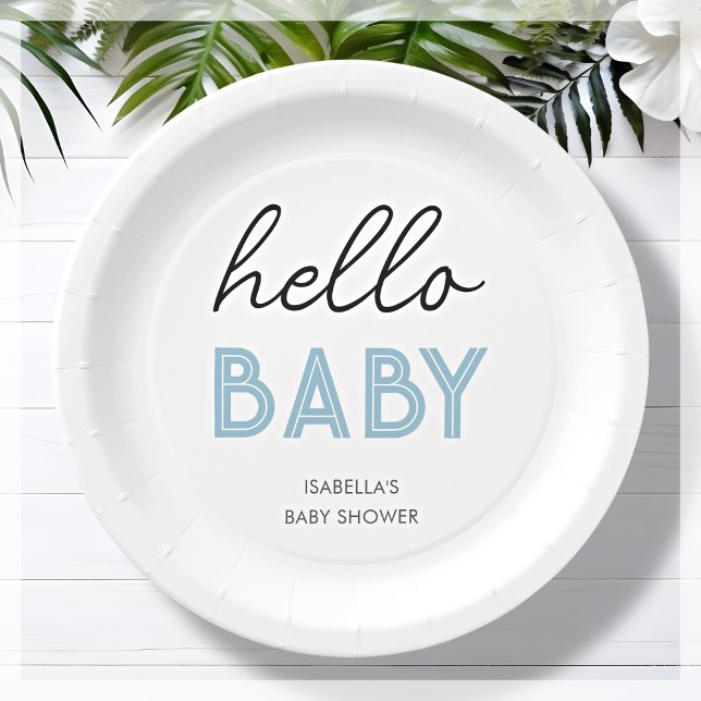 Blue Hello Baby | Baby Shower Paper Plate Pappteller (Von Creator hochgeladen)