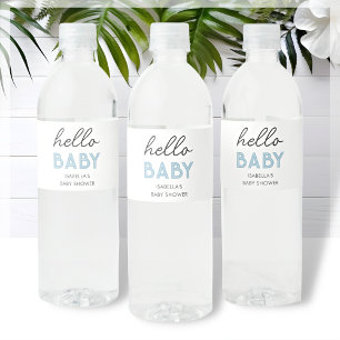 Blue Hello Baby   Babydusche Wasserflaschenetikett
