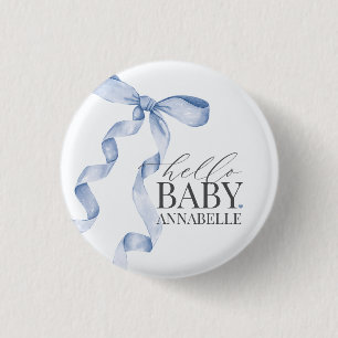Blue Hello Baby Bow Girl Baby Shower Favoriten Button