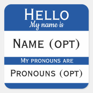 Blue Hello Pronouns Quadratischer Aufkleber
