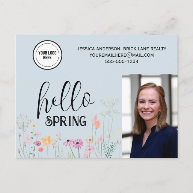 Blue Hello Spring Realty Werbeaktion Postkarte (Vorderseite)
