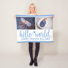 Blue Hello World Monogram Baby Stat Fleecedecke