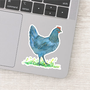 Blue Hen Chicken Watercolor Bird Vinyl Contour Aufkleber