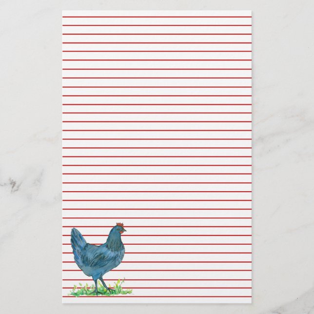 Blue Hen Chicken Watercolor Red Linde Briefpapier (Vorderseite)