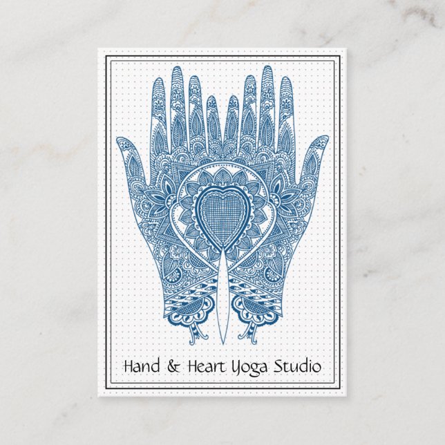 Blue Henna Hands Yoga Studio Business Card Visitenkarte (Vorderseite)