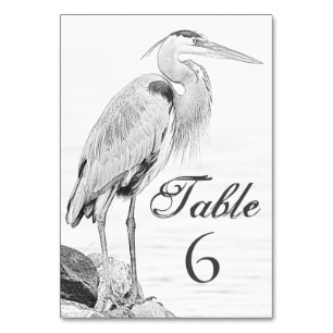Blue Heron and Rocks, Water Bird Sketch Wedding Tischnummer