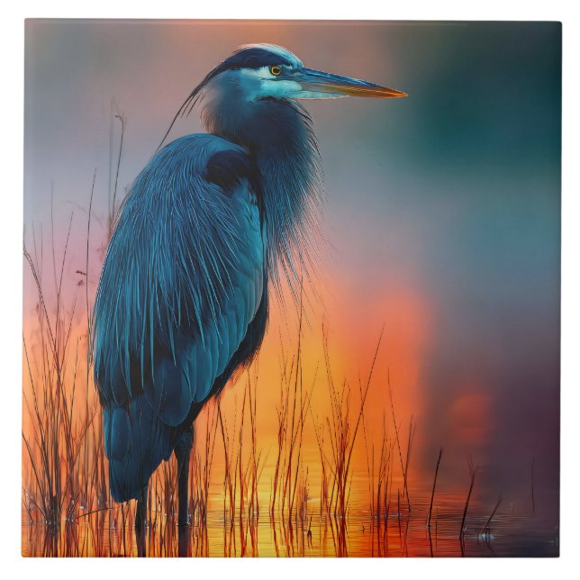 Blue Heron at Sunrise Fliese (Vorderseite)