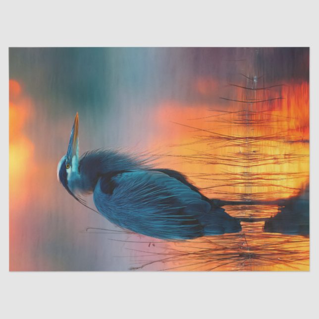 Blue Heron bei Sunrise Decoupage Seidenpapier (Vorderseite)