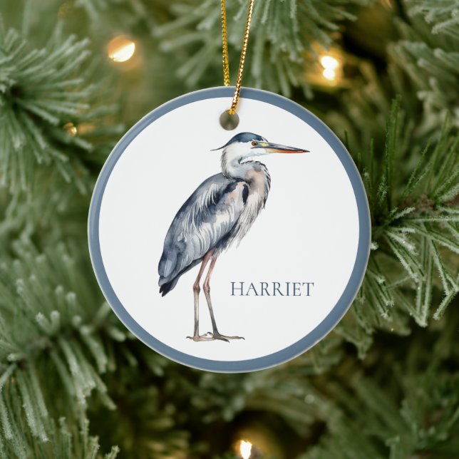 Blue Heron Bird an der Küste Personalisiert Keramik Ornament (Baum)