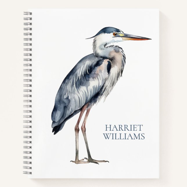 Blue Heron Bird an der Küste Personalisiert Notizbuch (Vorderseite)