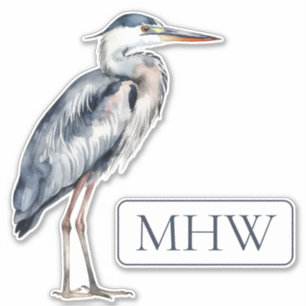 Blue Heron Bird Monogram Aufkleber