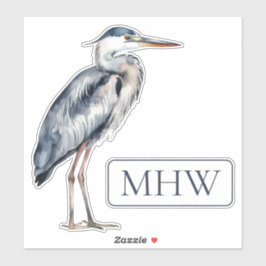 Blue Heron Bird Monogram Aufkleber