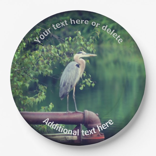 Blue Heron Bird Nature Personalisiertes Party Pappteller (Vorderseite)