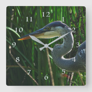 Blue Heron Early Bird Hunter Quadratische Wanduhr