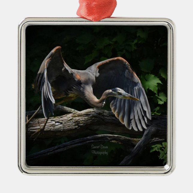 Blue Heron Flight Ornament Aus Metall (Vorne)