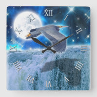Blue Heron, Full Moon & Waterfall Fantasy Scene