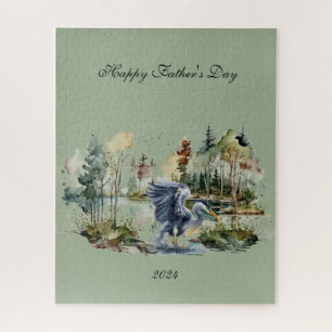 Blue Heron in Lake Happy Vatertag Puzzle