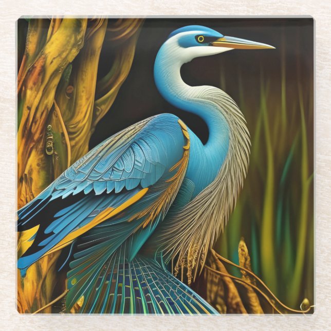 Blue Heron in Reeds Glasuntersetzer (Vorderseite)